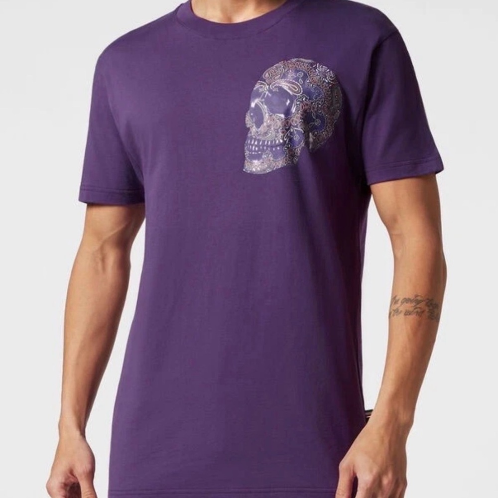 Purple T-Shirt with Artistic Skull Design